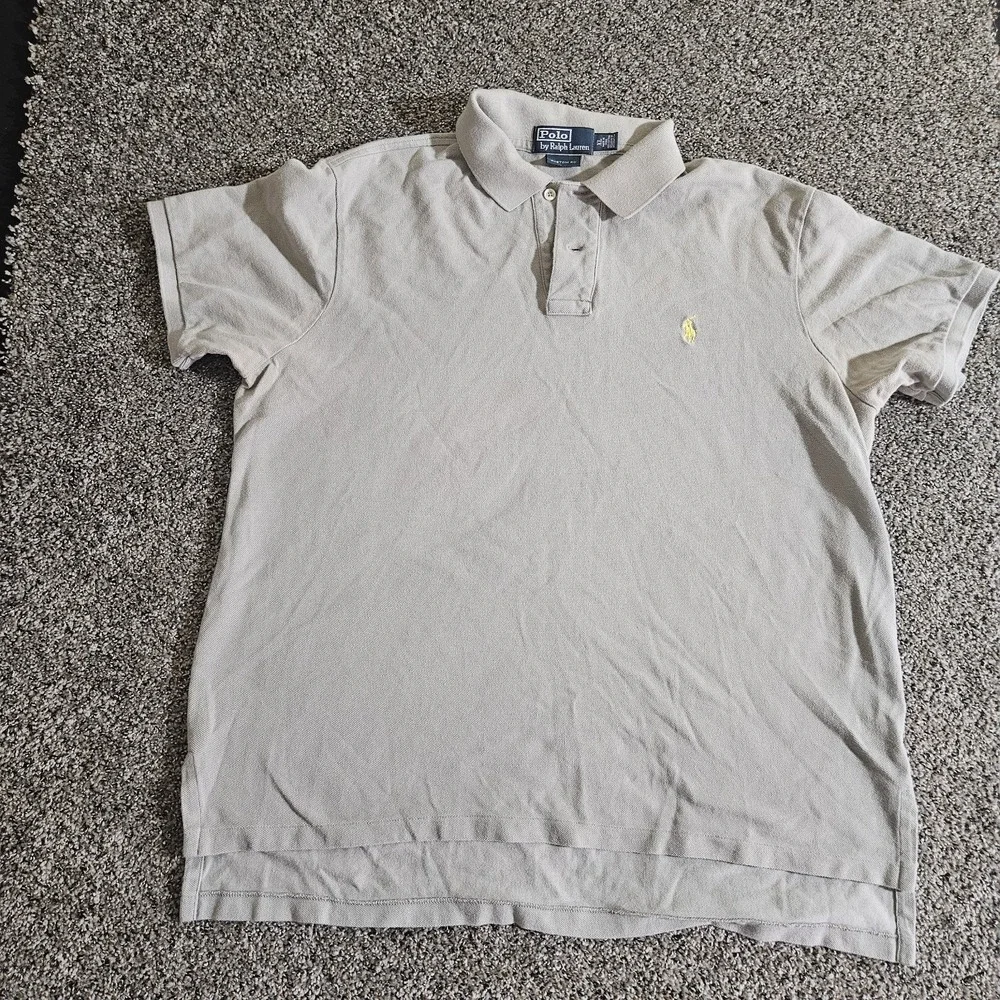 VINTAGE Polo Ralph Lauren Shirt Men XL Grey Yellow Pony Custom Fit Long‎ Tail